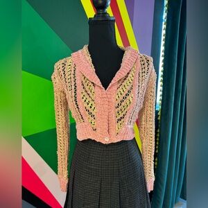 Christian Dior Boutique Paris Pink and Yellow Open Knit Shrug Sweater